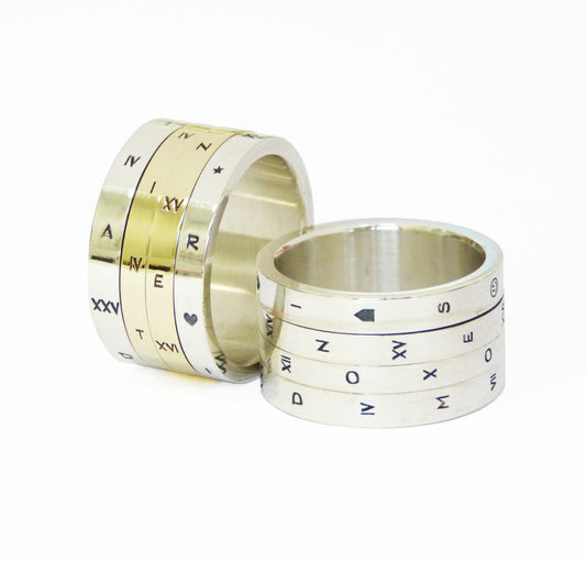 Code-Ring, geelgoud zilver, draaiende ringen